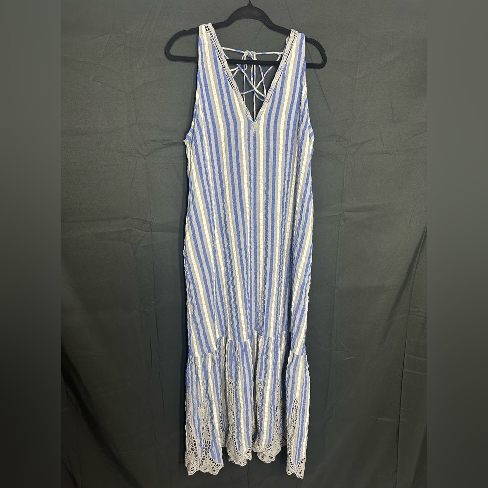 ANTHROPOLOGY Striped Blue and White size L Sleeveless Dress brand new w tags